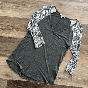 Grey and white paisley print baseball style top from Charlotte Russe